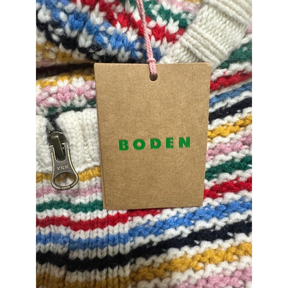 Boden Maya Zip Up Jacket Womens 10 Oversized Wool Blend Rainbow Stripe Sweater - Picture 9 of 10